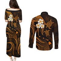 Hawaii Couples Puletasi Dress and Long Sleeve Button Shirts Kauai Islands Polynesian Sunset Plumeria Gold Vibe LT9 - Polynesian Pride