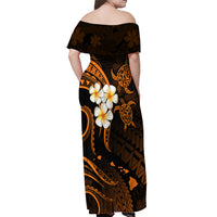 Hawaii Off Shoulder Maxi Dress Kauai Islands Polynesian Sunset Plumeria Gold Vibe LT9 - Polynesian Pride
