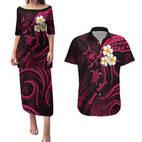 Hawaii Couples Puletasi Dress and Hawaiian Shirt Kauai Islands Polynesian Sunset Plumeria Pink Vibe LT9 Pink - Polynesian Pride