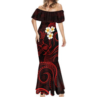 Polynesian Hawaii Mermaid Dress Kauai Islands with Pacific Plumeria Red Vibe LT9 - Polynesian Pride