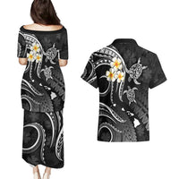 Polynesian Hawaii Couples Puletasi Dress and Hawaiian Shirt Kauai Islands with Pacific Plumeria White Vibe LT9 - Polynesian Pride
