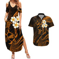 Hawaii Couples Summer Maxi Dress and Hawaiian Shirt Kahoolawe Islands Polynesian Sunset Plumeria Gold Vibe LT9 Gold - Polynesian Pride