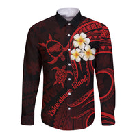 Polynesian Hawaii Long Sleeve Button Shirt Kahoolawe Islands with Pacific Plumeria Red Vibe LT9 Unisex Red - Polynesian Pride