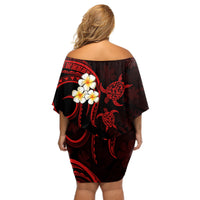 Polynesian Hawaii Off Shoulder Short Dress Kahoolawe Islands with Pacific Plumeria Red Vibe LT9 - Polynesian Pride