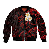 Polynesian Hawaii Sleeve Zip Bomber Jacket Kahoolawe Islands with Pacific Plumeria Red Vibe LT9 Unisex Red - Polynesian Pride