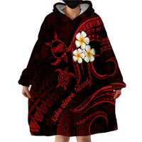 Polynesian Hawaii Wearable Blanket Hoodie Kahoolawe Islands with Pacific Plumeria Red Vibe LT9 - Polynesian Pride
