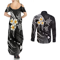 Polynesian Hawaii Couples Summer Maxi Dress and Long Sleeve Button Shirts Kahoolawe Islands with Pacific Plumeria White Vibe LT9 - Polynesian Pride