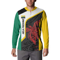 Personalised PNG Hela Province Button Sweatshirt Bird of Paradise Tattoo Flag Motif - Polynesian Pride