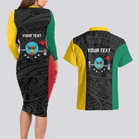 Personalised PNG Hela Province Couples Matching Long Sleeve Bodycon Dress and Hawaiian Shirt Bird of Paradise Tattoo Flag Motif - Polynesian Pride