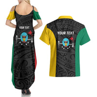 Personalised PNG Hela Province Couples Matching Summer Maxi Dress and Hawaiian Shirt Bird of Paradise Tattoo Flag Motif - Polynesian Pride