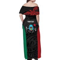 Personalised PNG Hela Province Family Matching Off Shoulder Maxi Dress and Hawaiian Shirt Bird of Paradise Tattoo Flag Motif - Polynesian Pride