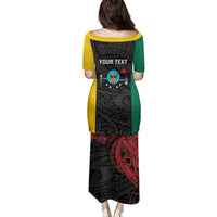 Personalised PNG Hela Province Family Matching Puletasi and Hawaiian Shirt Bird of Paradise Tattoo Flag Motif - Polynesian Pride