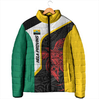 Personalised PNG Hela Province Padded Jacket Bird of Paradise Tattoo Flag Motif - Polynesian Pride