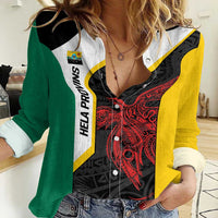 Personalised PNG Hela Province Women Casual Shirt Bird of Paradise Tattoo Flag Motif - Polynesian Pride
