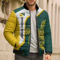 Personalised PNG Jiwaka Province Bomber Puffer Jacket Bird of Paradise Tattoo Flag Motif - Polynesian Pride