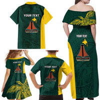 Personalised PNG Jiwaka Province Family Matching Off Shoulder Maxi Dress and Hawaiian Shirt Bird of Paradise Tattoo Flag Motif - Polynesian Pride
