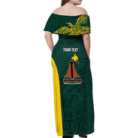 Personalised PNG Jiwaka Province Family Matching Off Shoulder Maxi Dress and Hawaiian Shirt Bird of Paradise Tattoo Flag Motif - Polynesian Pride