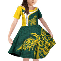 Personalised PNG Jiwaka Province Family Matching Off Shoulder Short Dress and Hawaiian Shirt Bird of Paradise Tattoo Flag Motif - Polynesian Pride