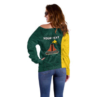 Personalised PNG Jiwaka Province Off Shoulder Sweater Bird of Paradise Tattoo Flag Motif - Polynesian Pride