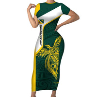Personalised PNG Jiwaka Province Short Sleeve Bodycon Dress Bird of Paradise Tattoo Flag Motif - Polynesian Pride