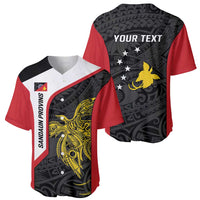 Personalised PNG Sandaun Province Baseball Jersey Bird of Paradise Tattoo Flag Motif - Polynesian Pride