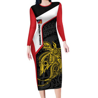 Personalised PNG Sandaun Province Family Matching Long Sleeve Bodycon Dress and Hawaiian Shirt Bird of Paradise Tattoo Flag Motif - Polynesian Pride