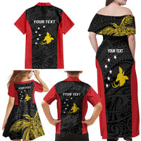 Personalised PNG Sandaun Province Family Matching Off Shoulder Maxi Dress and Hawaiian Shirt Bird of Paradise Tattoo Flag Motif - Polynesian Pride