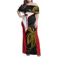 Personalised PNG Sandaun Province Family Matching Off Shoulder Maxi Dress and Hawaiian Shirt Bird of Paradise Tattoo Flag Motif - Polynesian Pride