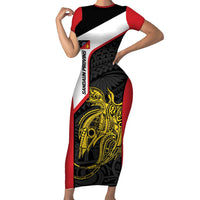 Personalised PNG Sandaun Province Family Matching Short Sleeve Bodycon Dress and Hawaiian Shirt Bird of Paradise Tattoo Flag Motif - Polynesian Pride