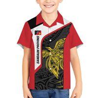 Personalised PNG Sandaun Province Family Matching Short Sleeve Bodycon Dress and Hawaiian Shirt Bird of Paradise Tattoo Flag Motif - Polynesian Pride