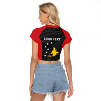 Personalised PNG Sandaun Province Raglan Cropped T Shirt Bird of Paradise Tattoo Flag Motif - Polynesian Pride