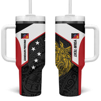 Personalised PNG Sandaun Province Tumbler With Handle Bird of Paradise Tattoo Flag Motif - Polynesian Pride