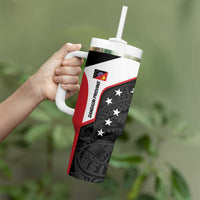 Personalised PNG Sandaun Province Tumbler With Handle Bird of Paradise Tattoo Flag Motif - Polynesian Pride