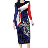 Personalised PNG West New Britain Province Family Matching Long Sleeve Bodycon Dress and Hawaiian Shirt Bird of Paradise Tattoo Flag Motif - Polynesian Pride