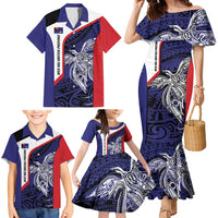 Personalised PNG West New Britain Province Family Matching Mermaid Dress and Hawaiian Shirt Bird of Paradise Tattoo Flag Motif - Polynesian Pride