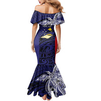 Personalised PNG West New Britain Province Family Matching Mermaid Dress and Hawaiian Shirt Bird of Paradise Tattoo Flag Motif - Polynesian Pride