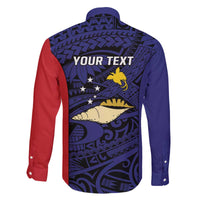 Personalised PNG West New Britain Province Family Matching Off The Shoulder Long Sleeve Dress and Hawaiian Shirt Bird of Paradise Tattoo Flag Motif - Polynesian Pride