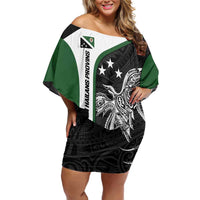 Personalised PNG Western Highlands Province Off Shoulder Short Dress Bird of Paradise Tattoo Flag Motif - Polynesian Pride
