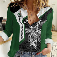 Personalised PNG Western Highlands Province Women Casual Shirt Bird of Paradise Tattoo Flag Motif - Polynesian Pride