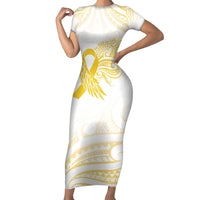 Be Bold Go Gold Polyneisan Ribbon Childhood Personalised Short Sleeve Bodycon Dress LT9 Long Dress Gold - Polynesian Pride