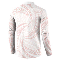 White Sunday Lotu Tamaiti Button Sweatshirt Polynesian Wave Pastel Blush - Polynesian Pride