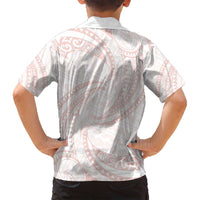 White Sunday Lotu Tamaiti Family Matching Off Shoulder Short Dress and Hawaiian Shirt Polynesian Wave Pastel Blush LT9 - Polynesian Pride