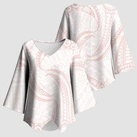 White Sunday Lotu Tamaiti Kimono Sleeve Blouse Polynesian Wave Pastel Blush - Polynesian Pride