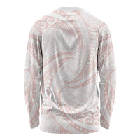 White Sunday Lotu Tamaiti Long Sleeve Shirt Polynesian Wave Pastel Blush - Polynesian Pride
