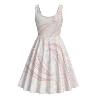 White Sunday Lotu Tamaiti Midi Dress Polynesian Wave Pastel Blush - Polynesian Pride