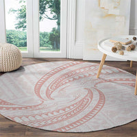 White Sunday Lotu Tamaiti Round Carpet Polynesian Wave Pastel Blush - Polynesian Pride