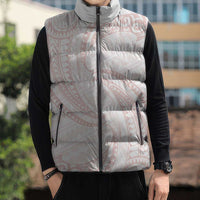 White Sunday Lotu Tamaiti Sleeveless Puffer Jacket Polynesian Wave Pastel Blush - Polynesian Pride