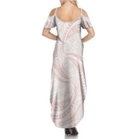 White Sunday Lotu Tamaiti Summer Maxi Dress Polynesian Wave Pastel Blush - Polynesian Pride