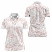 White Sunday Lotu Tamaiti Women Polo Shirt Polynesian Wave Pastel Blush - Polynesian Pride