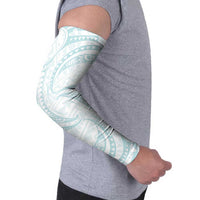 White Sunday Lotu Tamaiti Arm Sleeves Polynesian Wave Pastel Cyan - Polynesian Pride